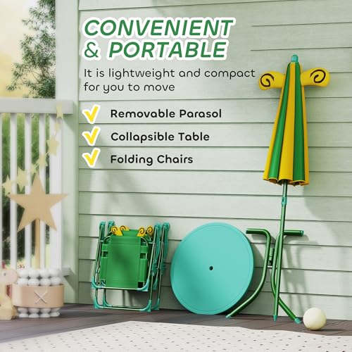 Kids Picnic Table and Chair Set with Foldable Chairs and Umbrella D1362