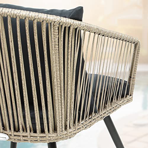 3-Piece Wicker Bistro Set with Cushions and Glass Side Table I36506