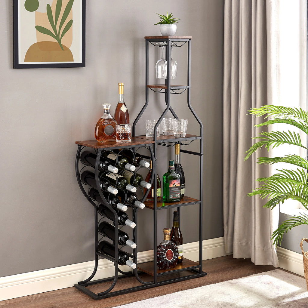 Freestanding 5-Tier Wine Rack with Wine Glasses Holder Y734