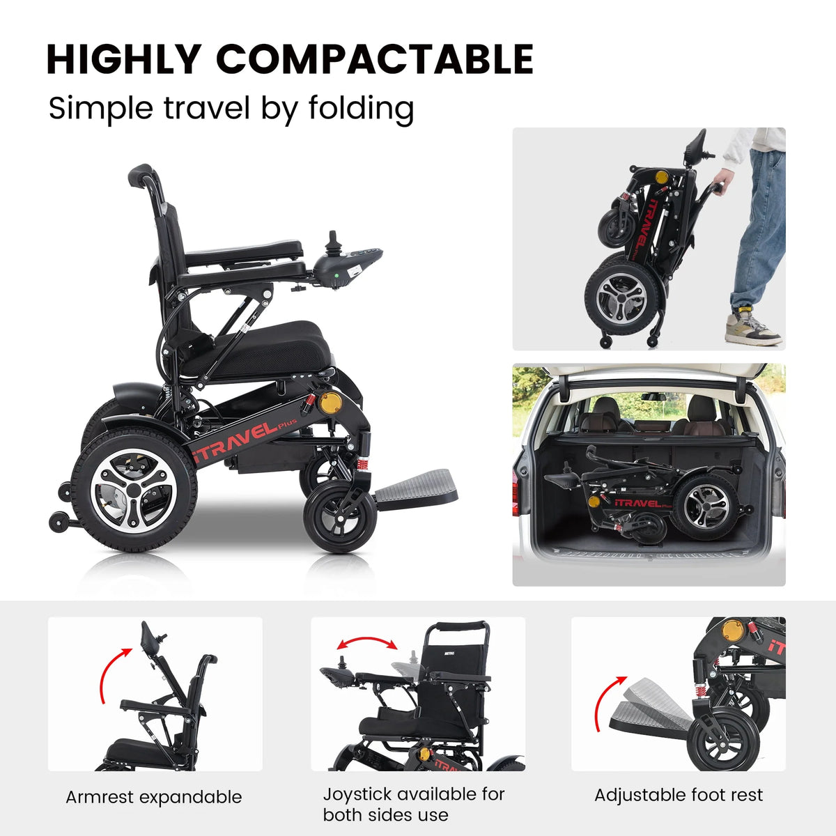 Lightweight Portable Folding Electric Wheelchair with Gel Seat Cushion K58616