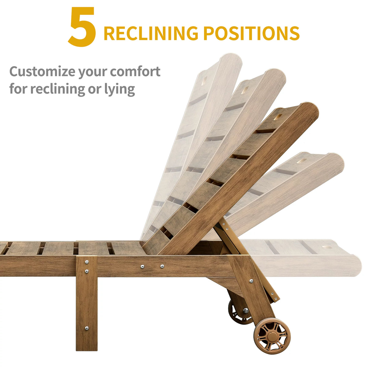 Brown Weather Resistant Poly Resin Chaise Lounge Chair with Wheel C122