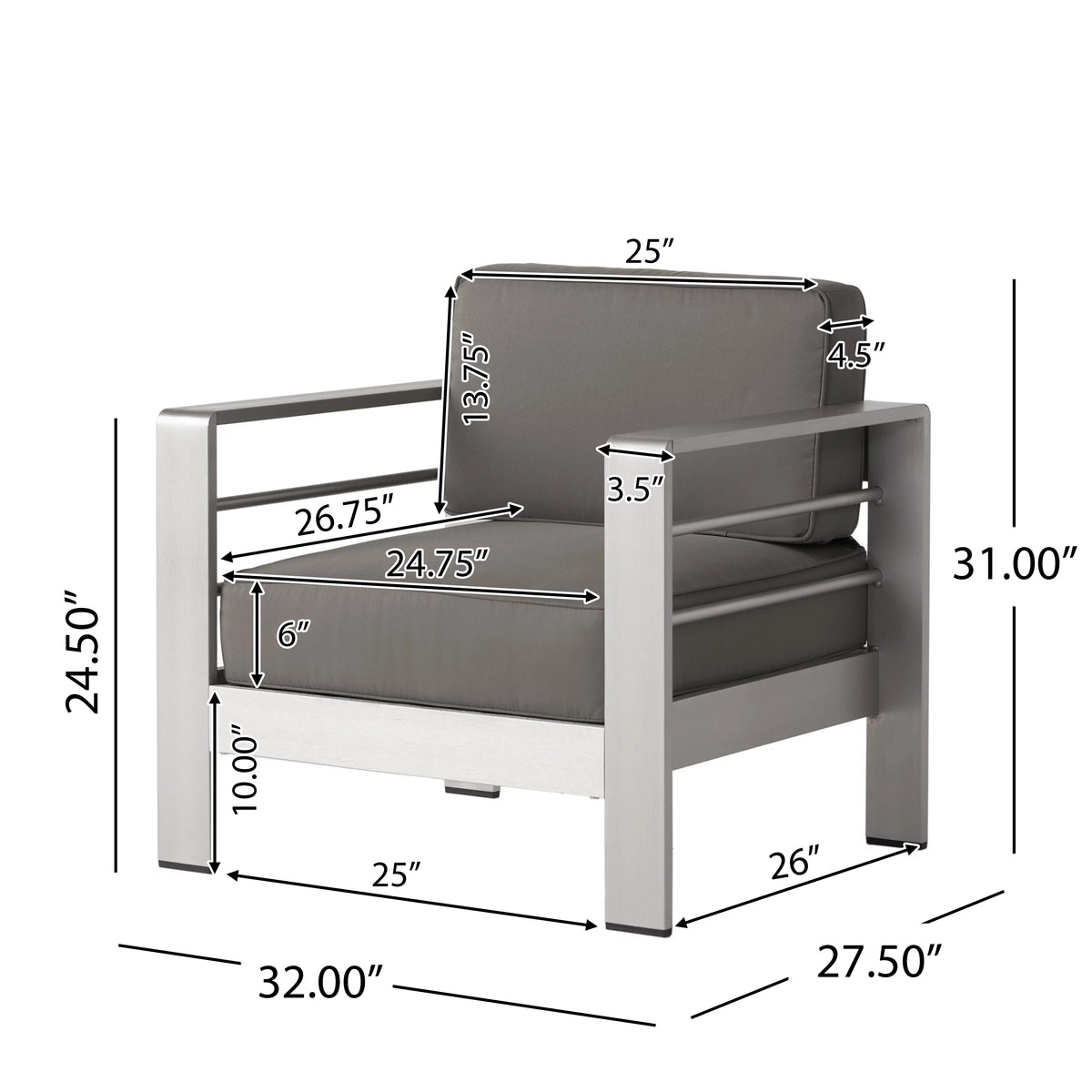 5 Seater Aluminum Sofa Chat Set with 2 Side Tables U703651