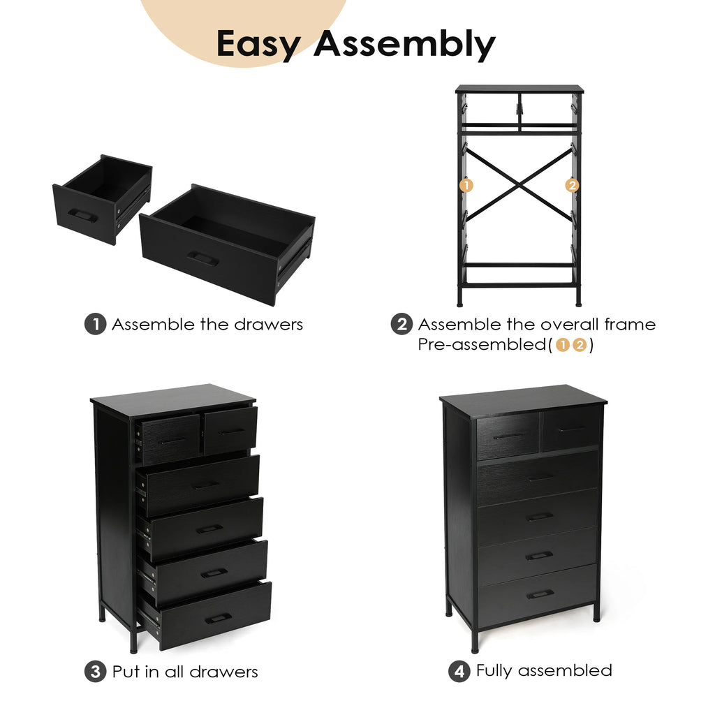 6 Drawer Wood Dresser with Steel Frame N229