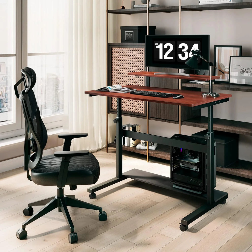 Height Adjustable Portable Computer Desk with Monitor & Hutch Y550