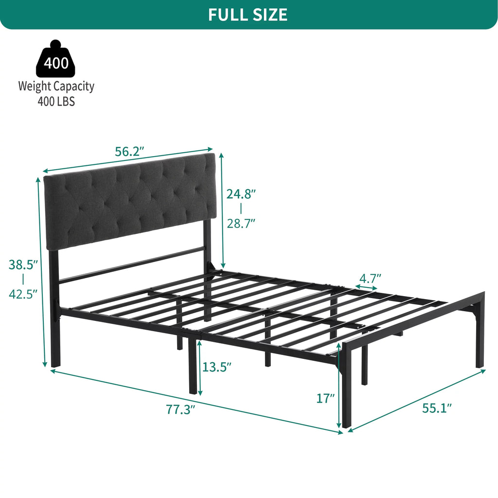 Full Size Upholstered Platform Bed with Adjustable Headboard L6783