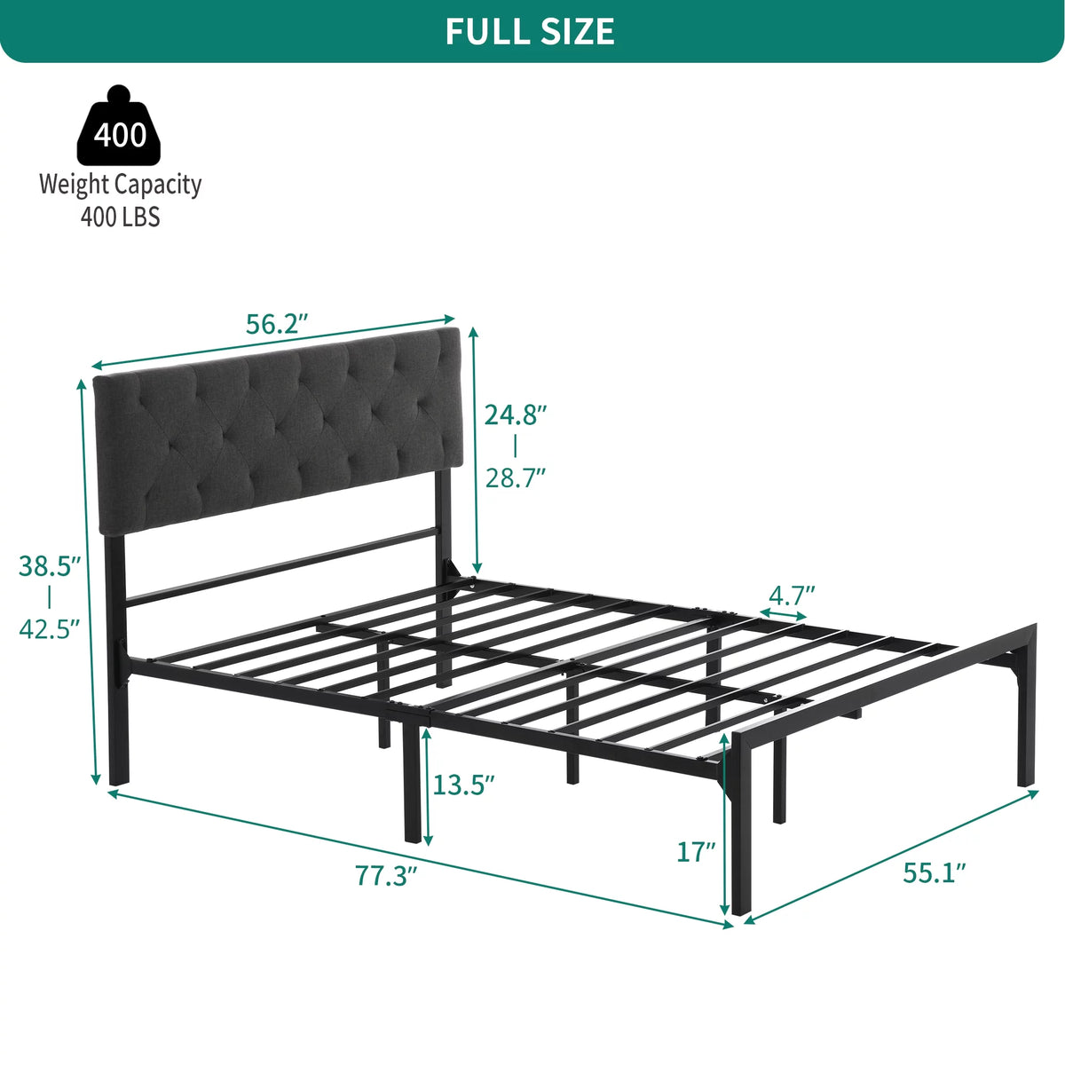 Full Size Upholstered Platform Bed with Adjustable Headboard L6783