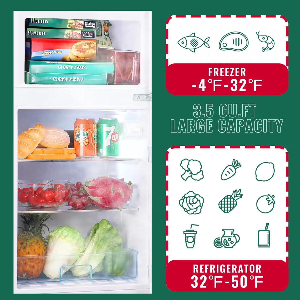3.5 Cu.ft Dual Door Small Refrigerator with Freezer T77715