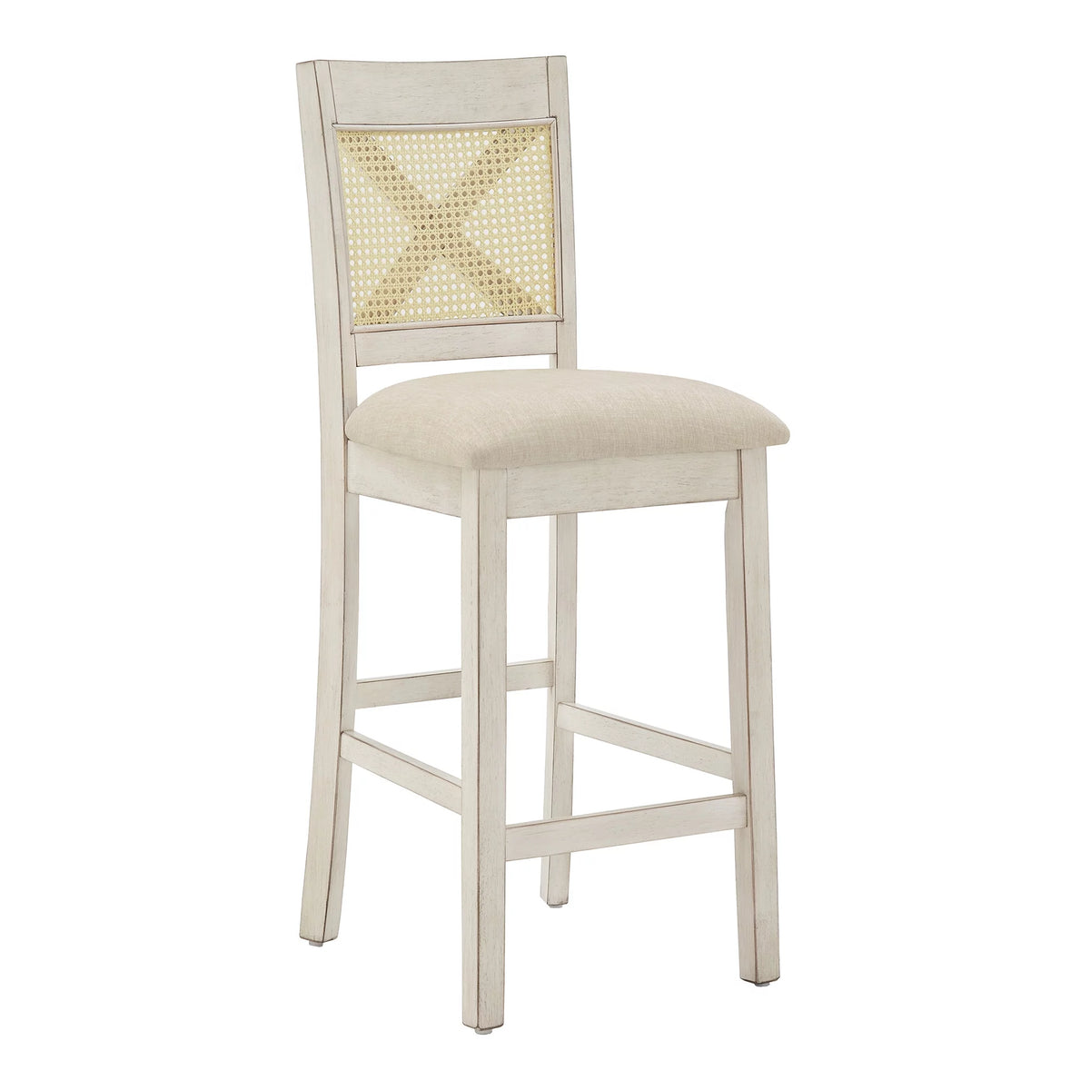 Antique White Beige Linen Counter Height Chair Set of 2 E164151