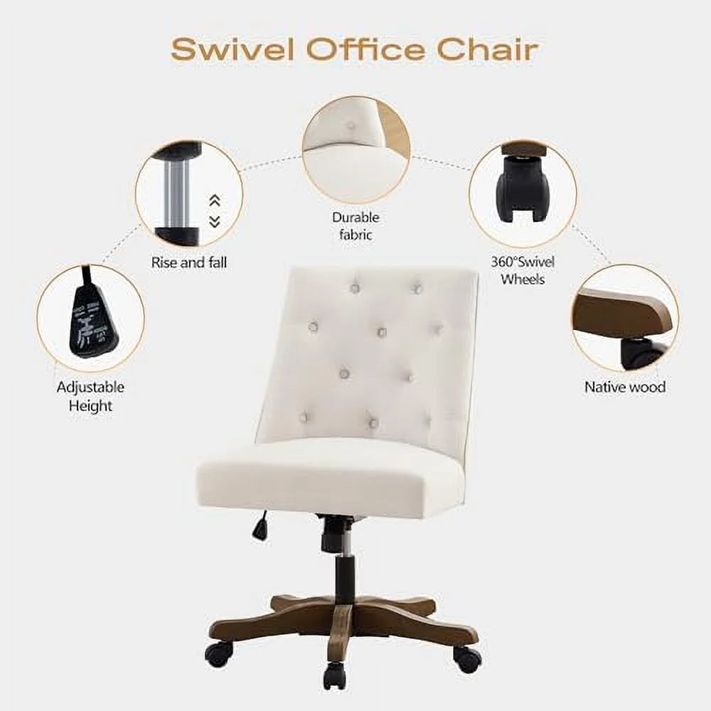 Beige Chenille Fabric Upholstered Swivel Office Chair with Wheels X2507