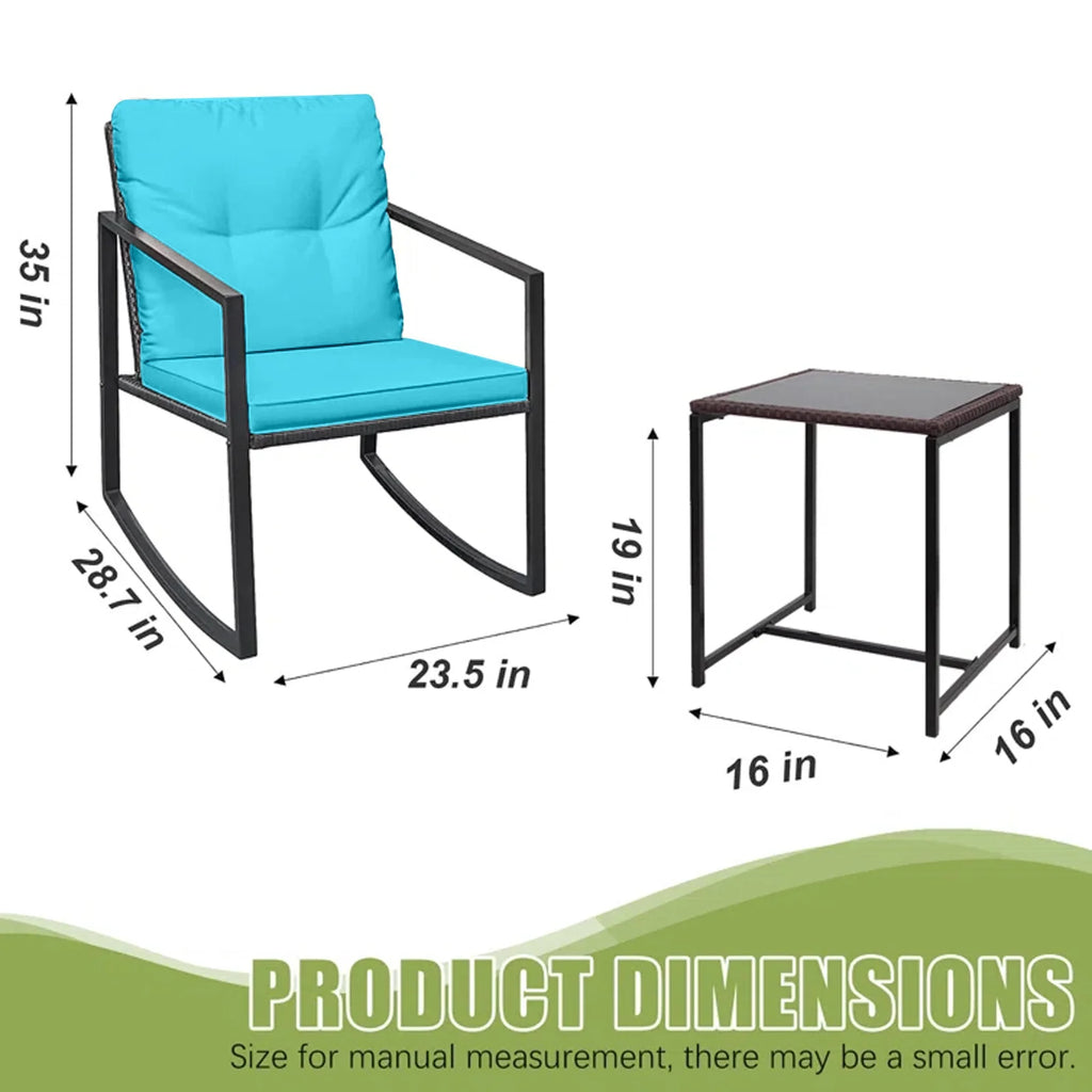 3 Piece Wicker Bistro Set with Glass Coffee Table E627995