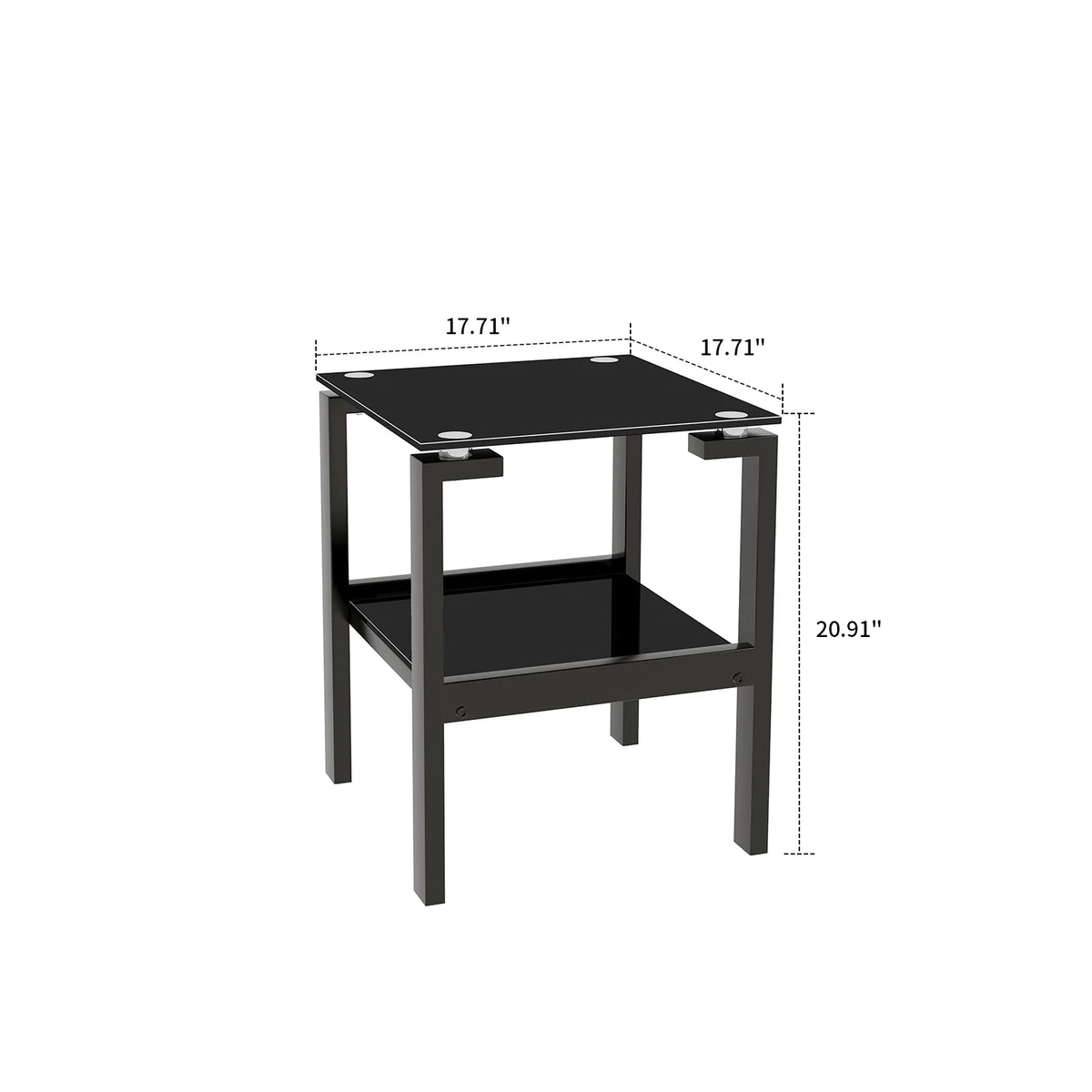 Black Glass Floor-standing End Table with Metal Legs and Open Shelf O2116