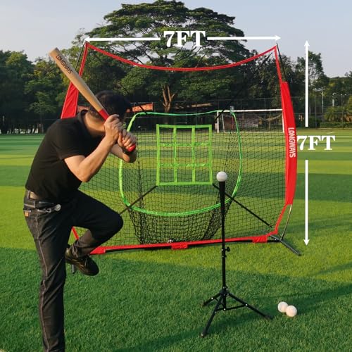 7'x7' Portable Baseball Net Set with Tee, Bat, Balls, Strike Zone, Carrying Bag Q2370