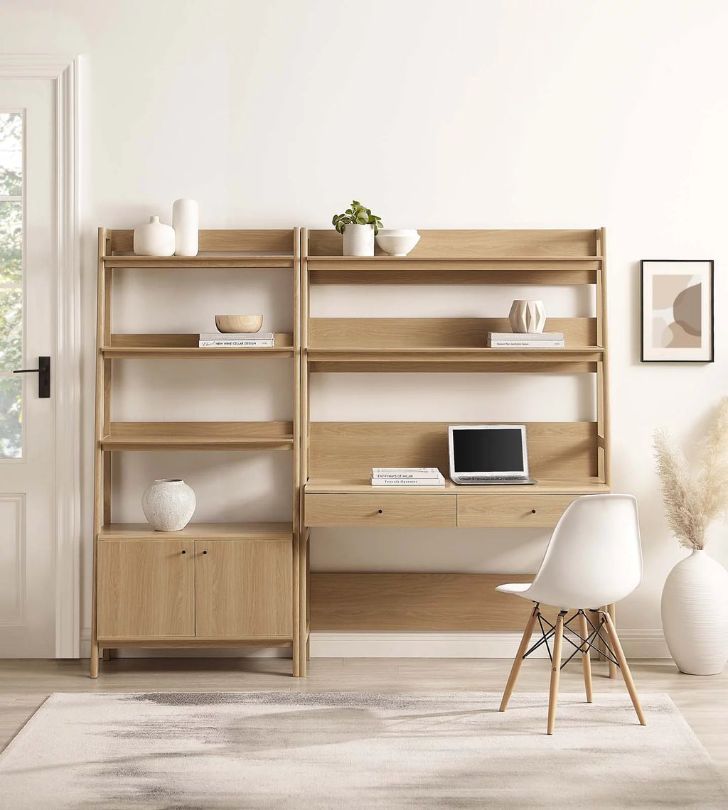Oak Wood Office Desk and Bookshelf C662736