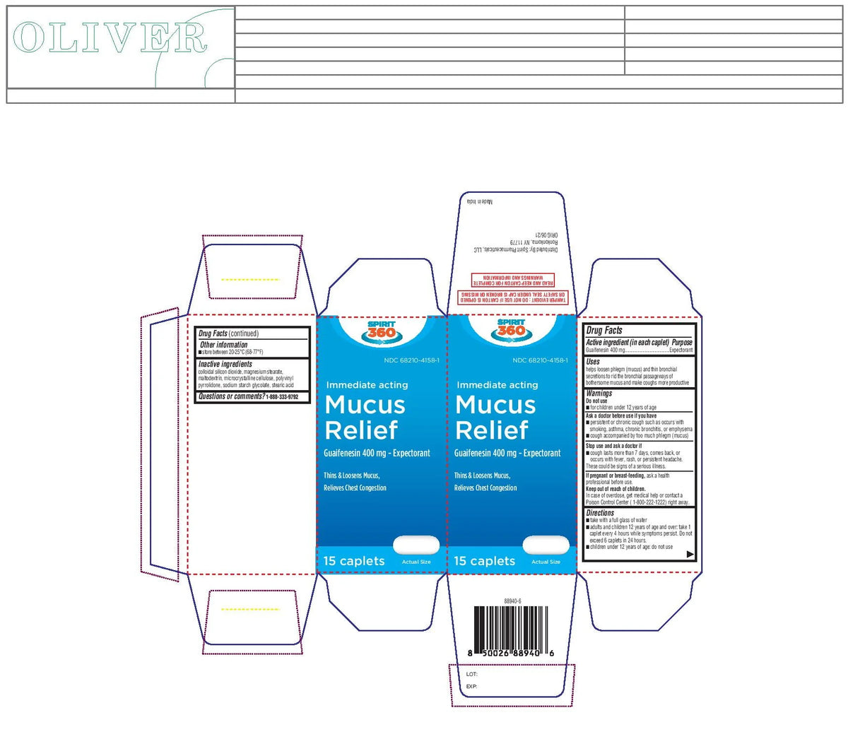 15 Caplets Mucus and Phlegm Relief Caplets C6832