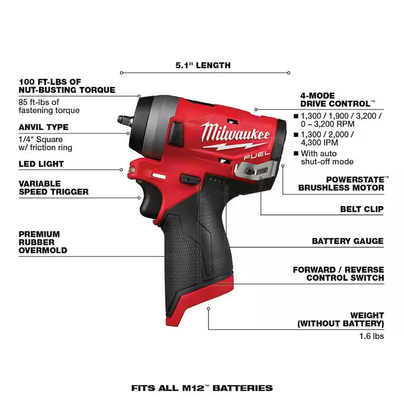 12V Brushless Cordless 1/4 in. and 1/2 in. Impact Wrenches with two 3.0 Ah Batteries P4712