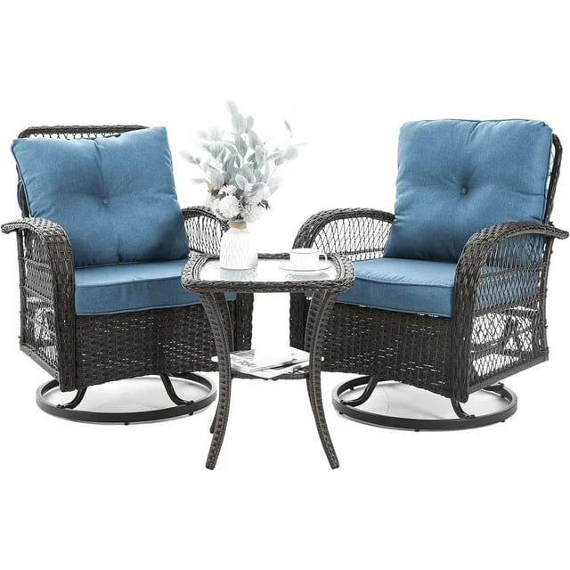 3 Pieces Wicker Patio Furniture Set with Glass Top Side Table N14899