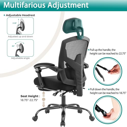 Grey High-Back Mesh Office Chair with Footrest P76344