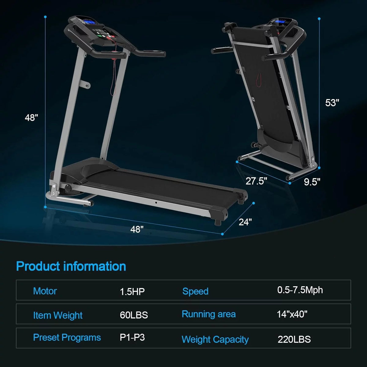 Folding Treadmill 2.5HP 220 LBS Weight Capacity W40764