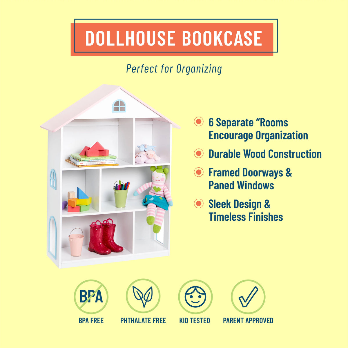 Kids Wooden Dollhouse Bookcase Q97766
