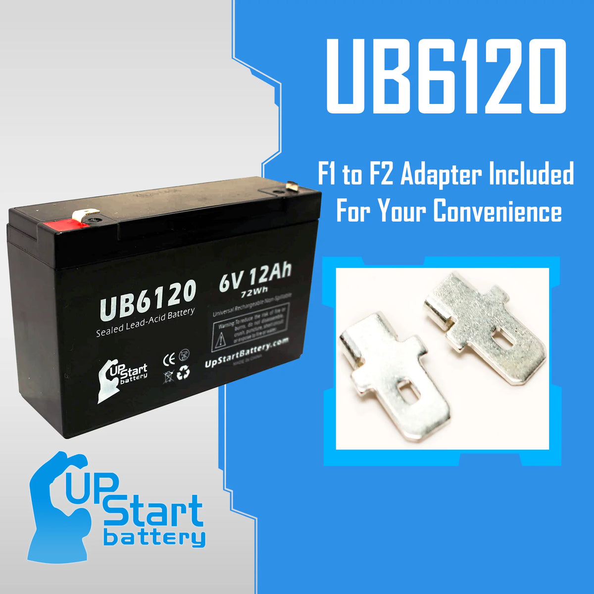 6V 12Ah Sealed Lead Acid Battery with F1 to F2 Terminal Adapters K20199