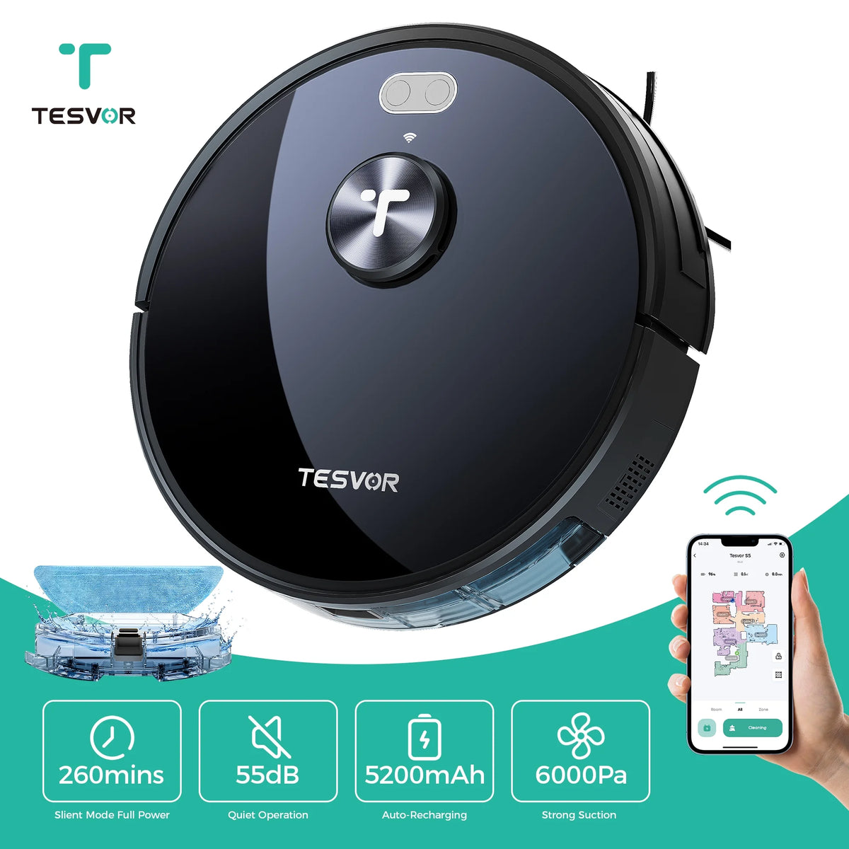 6000Pa Suction Lidar Navigation Robot Vacuum and Mop Combo G907