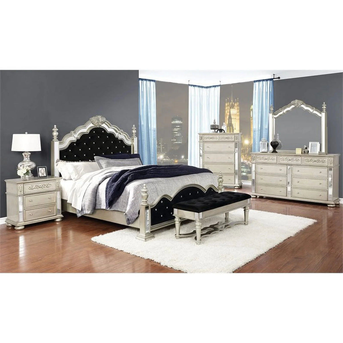 4-piece Eastern King Tufted Upholstered Bedroom Set D6905