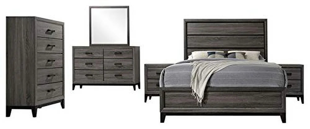 Queen Size 6-Piece Bedroom Set Grey Black Z3660