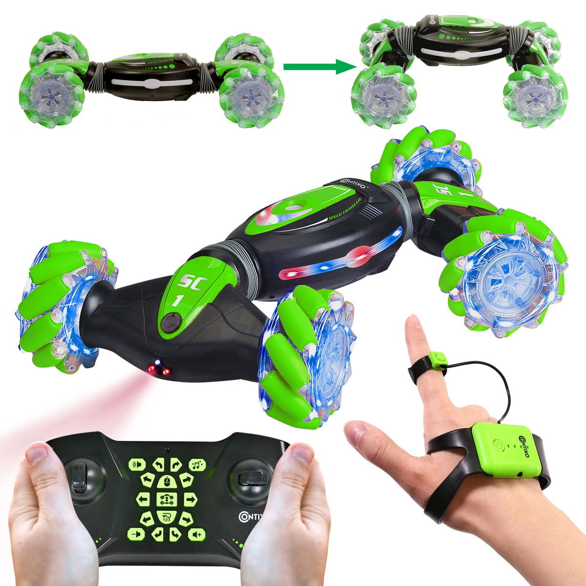 Gesture Sensing RC Stunt Car 4WD 2.4GHz Remote Control Green G39258