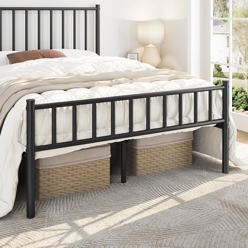 14 Inch Full Size Metal Platform Bed Frame with Spindle Headboard and Footboard, Black L754899