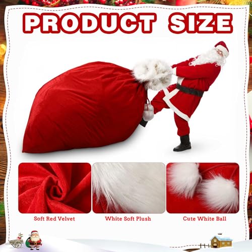 2 Pcs 56 x 36 Inch Extra Large Velvet Santa Gift Bag with Drawstring R91392