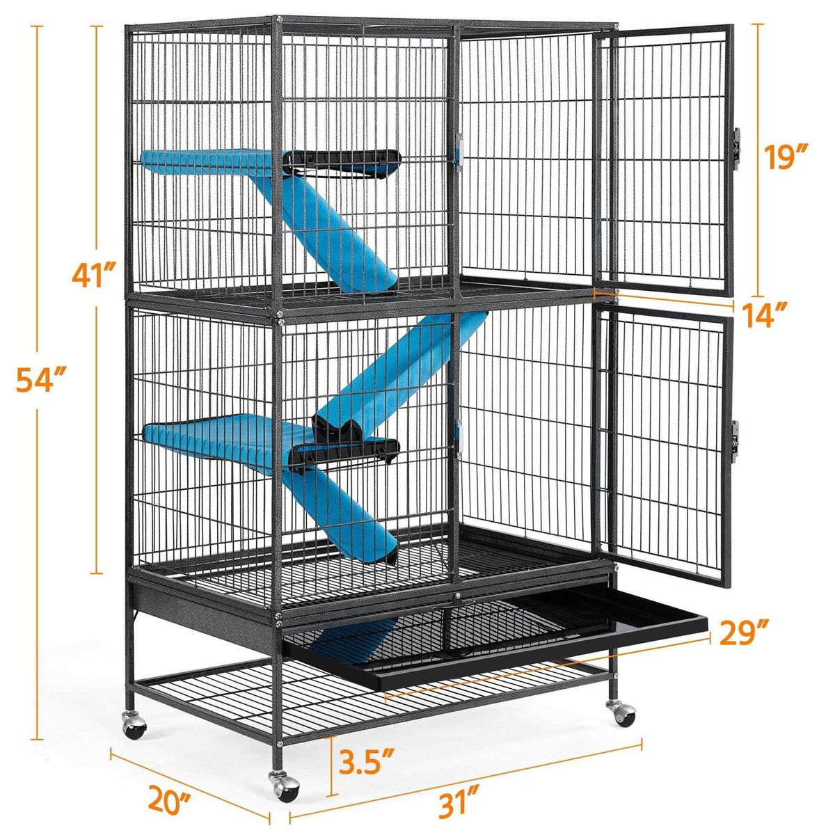 Hammered Black Rolling Metal Small Animal Cage with Removable Ramp F944192