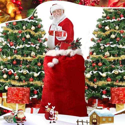 2 Pcs 56 x 36 Inch Extra Large Velvet Santa Gift Bag with Drawstring R91392