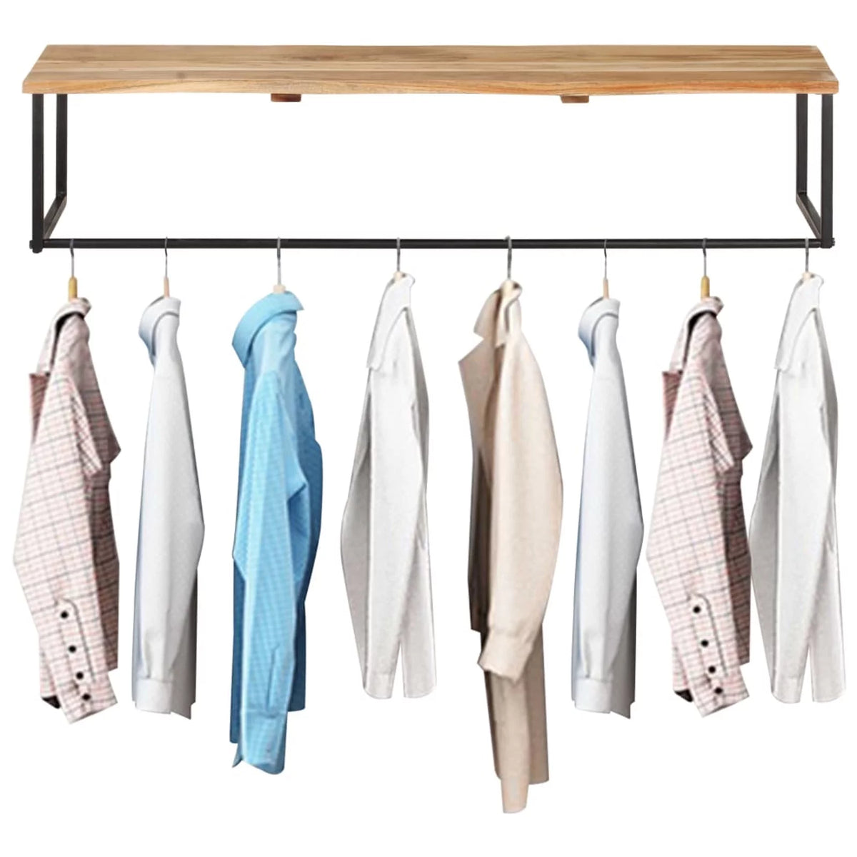 Acacia Wood Wall Mounted Coat Rack with Storage Shelf B43458