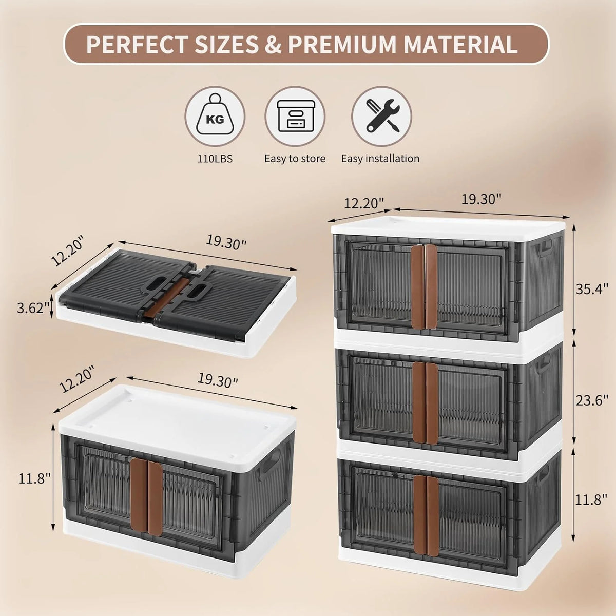 Foldable Cube Storage Bins with Lids, 3 Pack, 8.4 Gal Q587435
