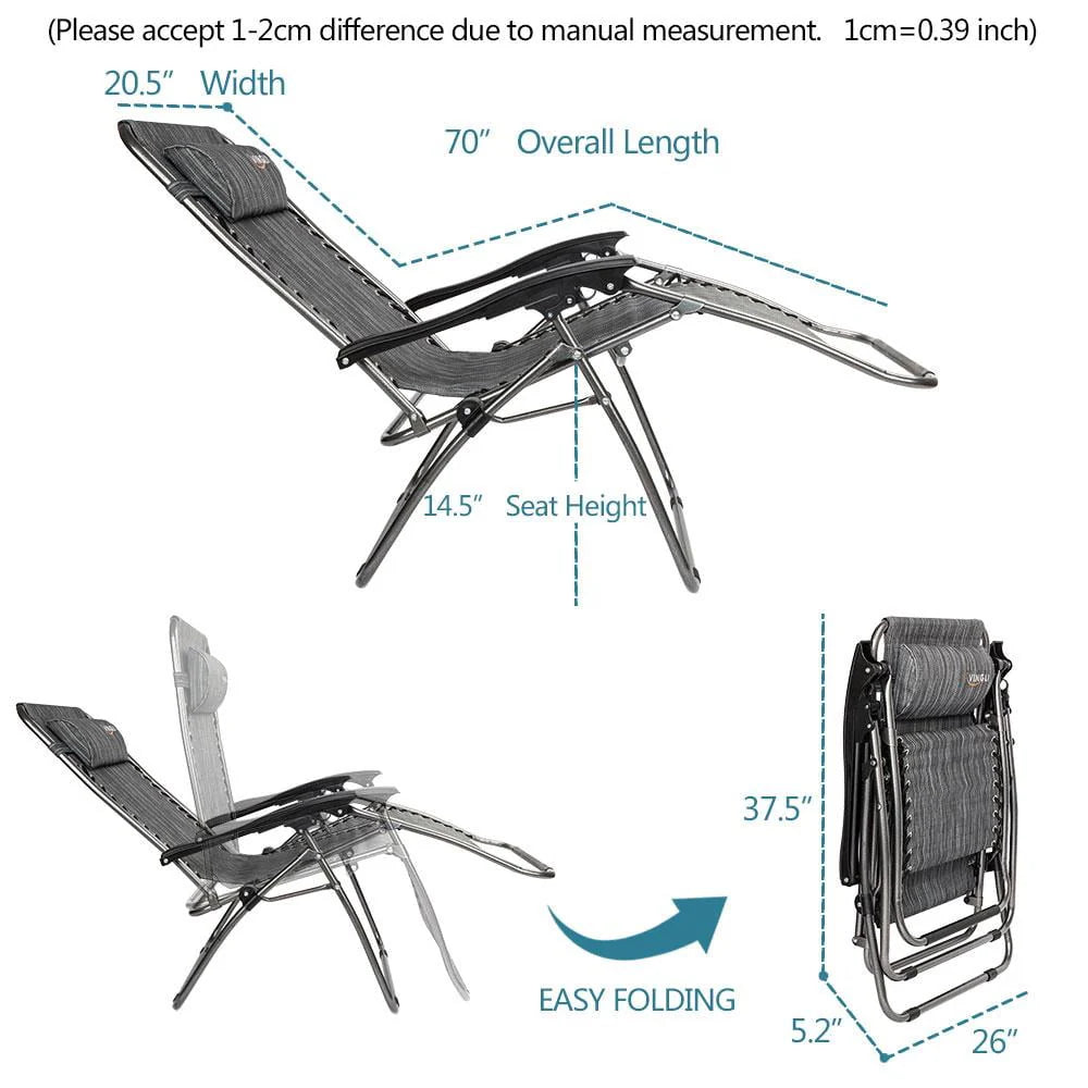 2PCS Outdoor Zero Gravity Folding Lounge Chair Gray N366337