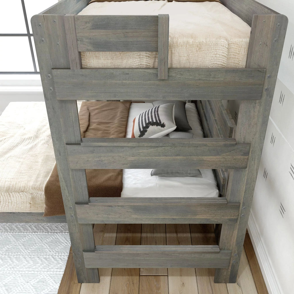 Solid Wood Twin over Queen L-Shaped Bunk Bed I708511