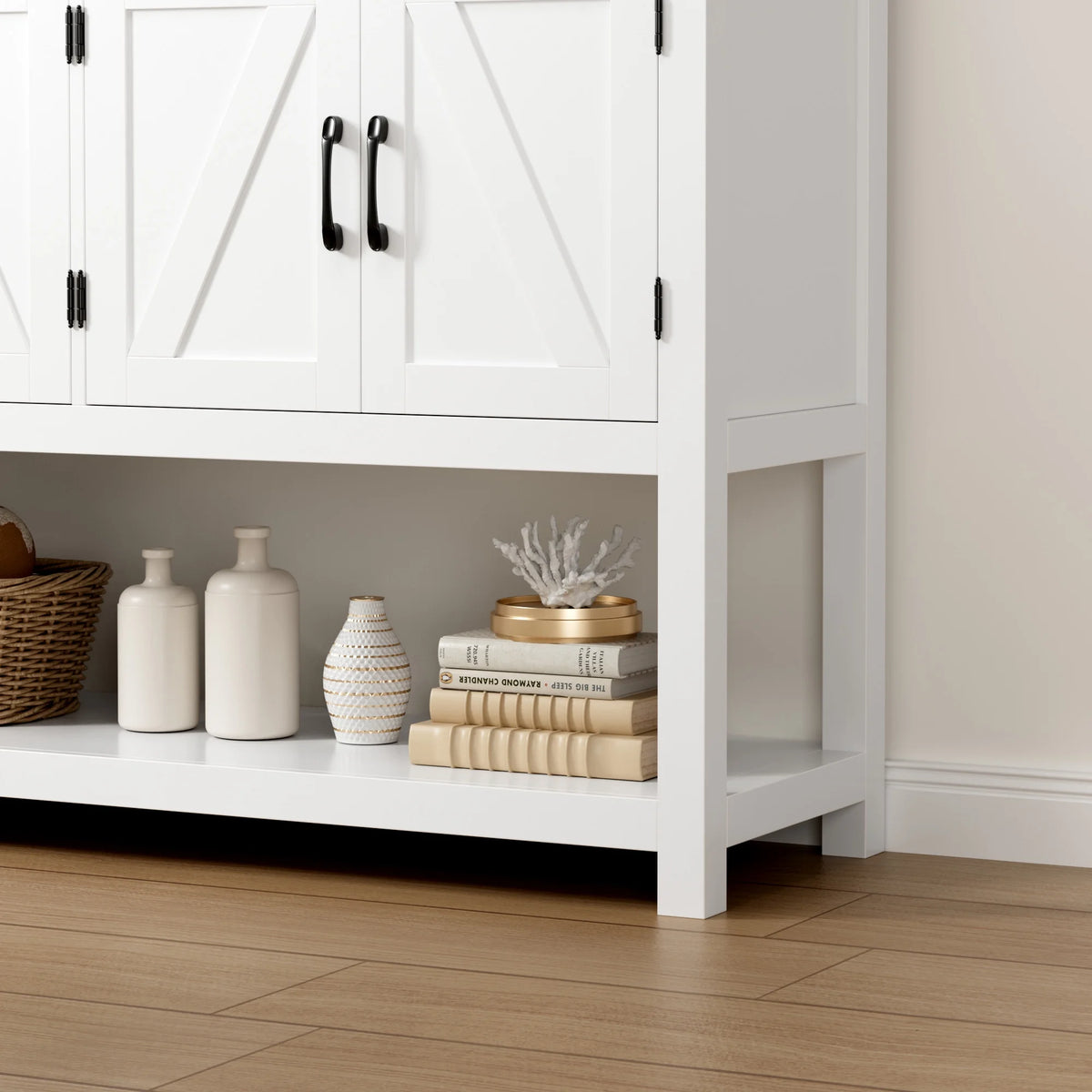 White 2 Drawer 4 Door Wood Console Table E8440