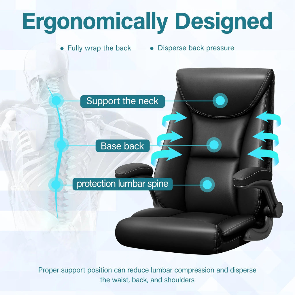 Black Ergonomic Leather Office Chair with Lumbar Support P9461