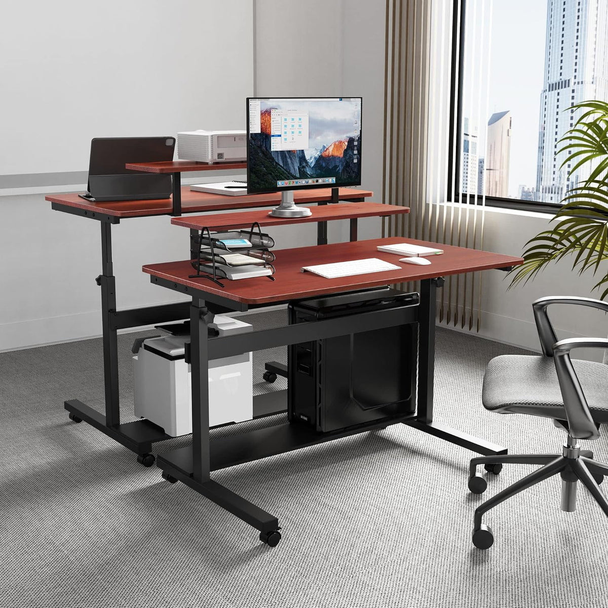 Height Adjustable Portable Computer Desk with Monitor & Hutch Y550