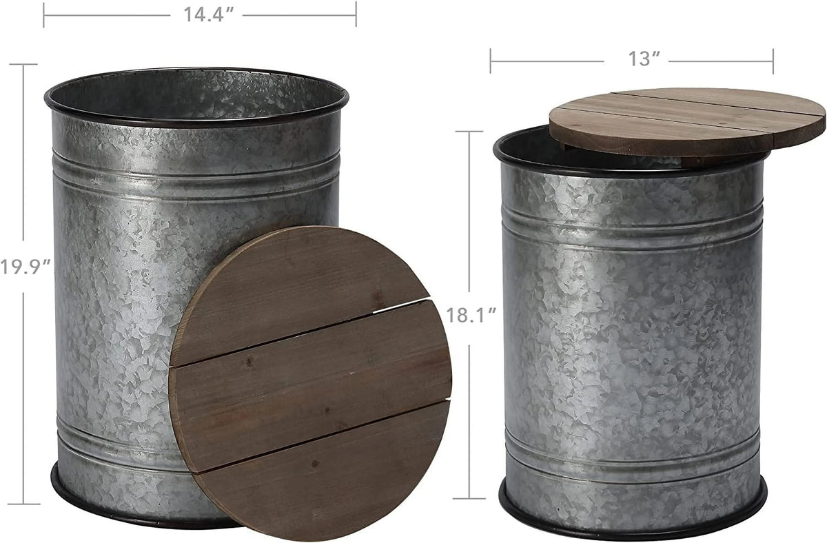 Galvanized Metal Side Table with Wood Lid Z492