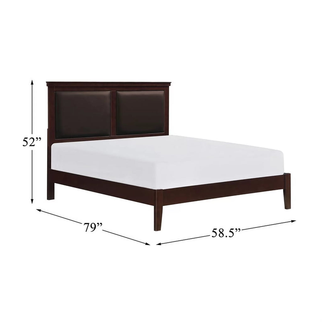 Cherry Wood and Faux Leather Full Bed B788081