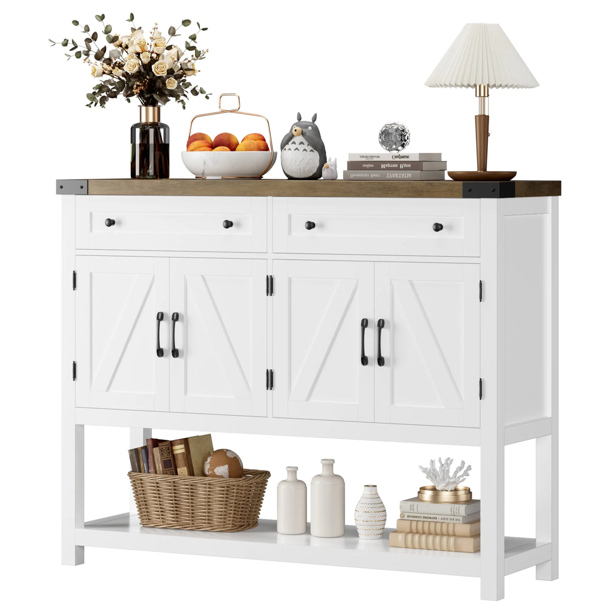 White 2 Drawer 4 Door Wood Console Table E8440