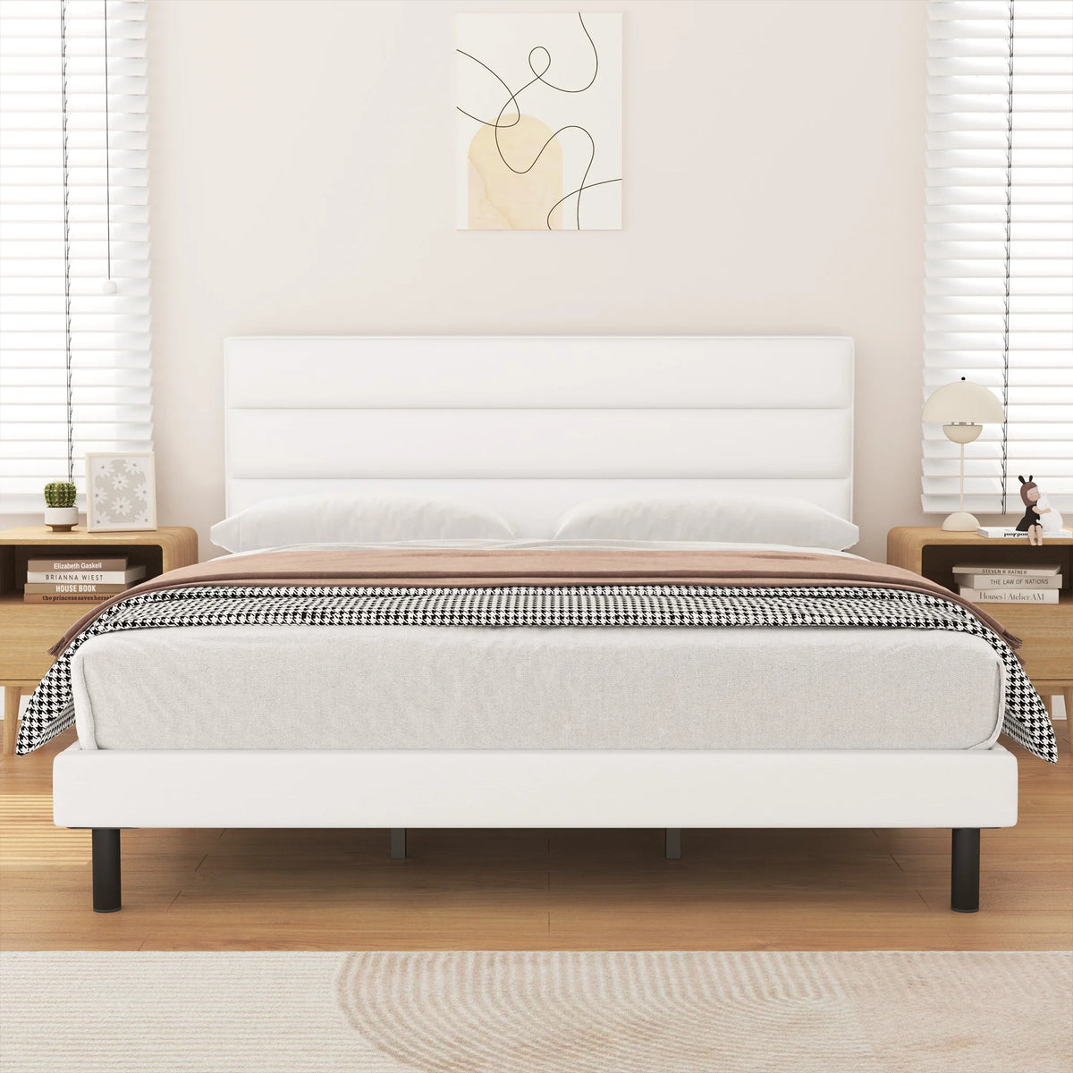 Queen Size Wingback Fabric Upholstered Bed Frame N192