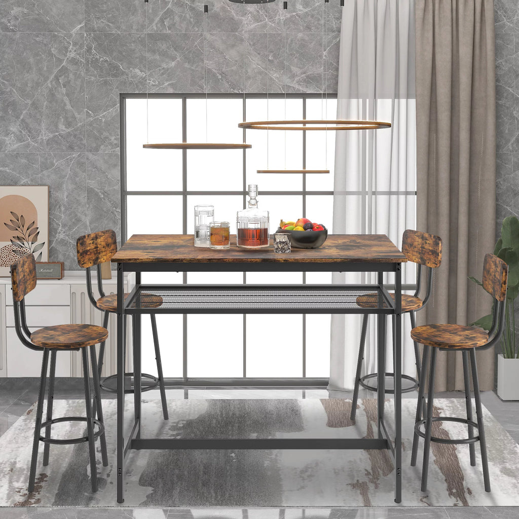 Brown 5 Piece Counter Height Dining Table and Chairs Set D7587