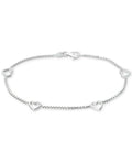 Sterling Silver Open Heart Station Chain Bracelet L6772