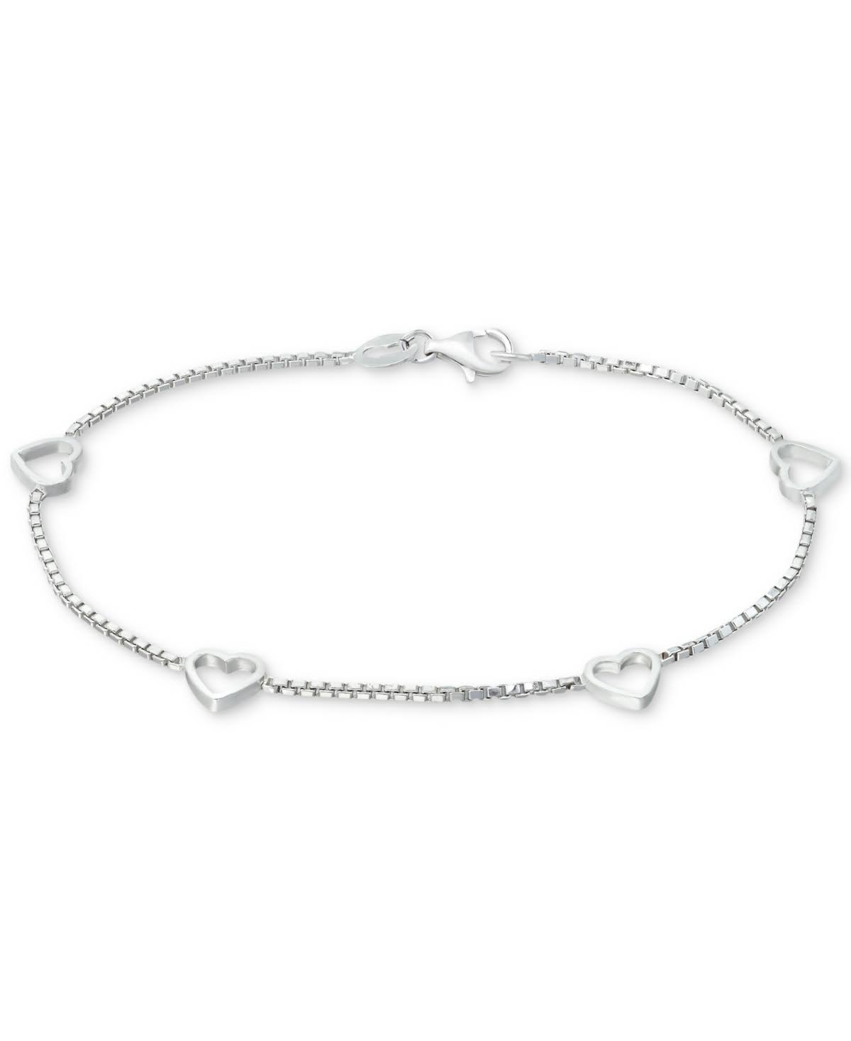 Sterling Silver Open Heart Station Chain Bracelet L6772