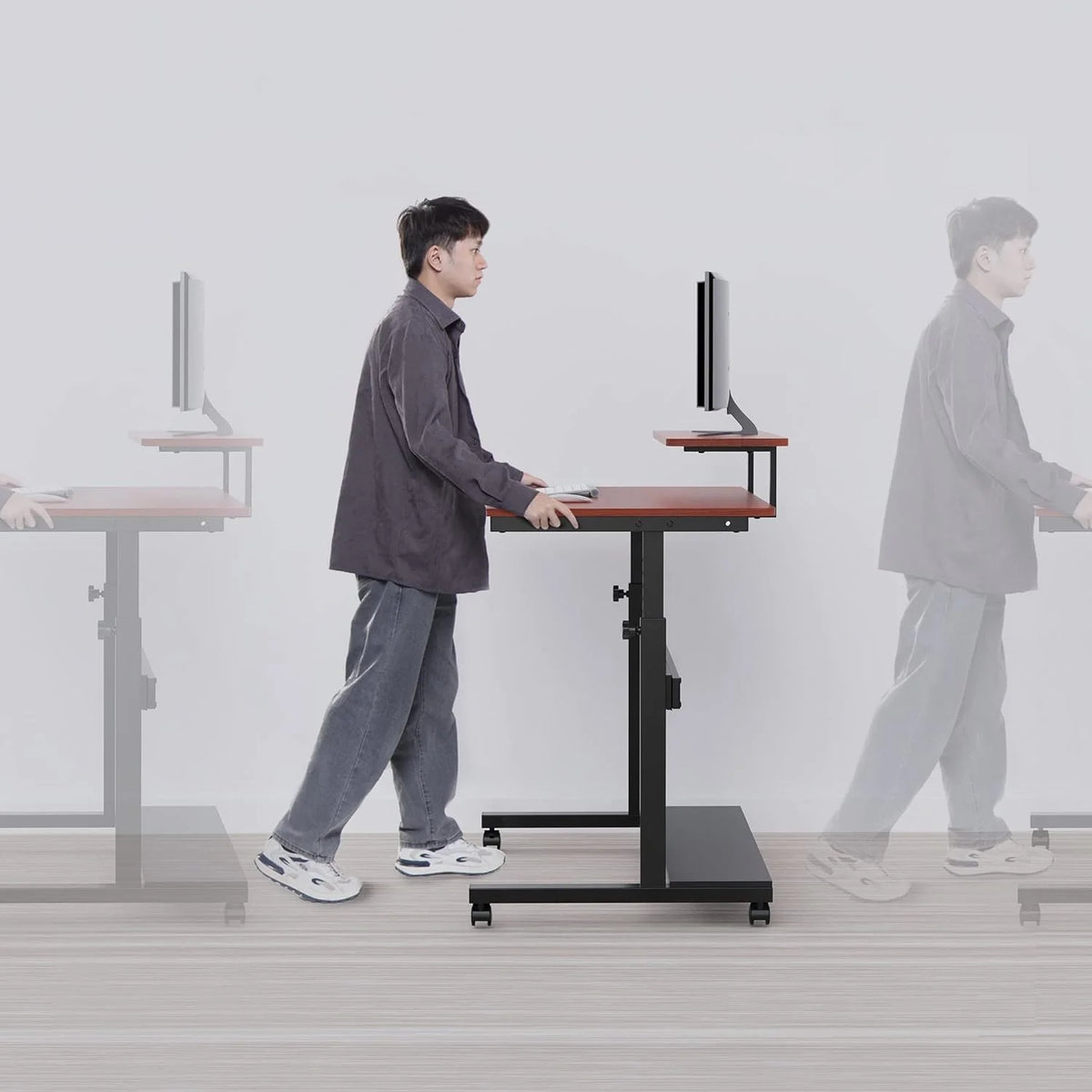 Height Adjustable Portable Computer Desk with Monitor & Hutch Y550