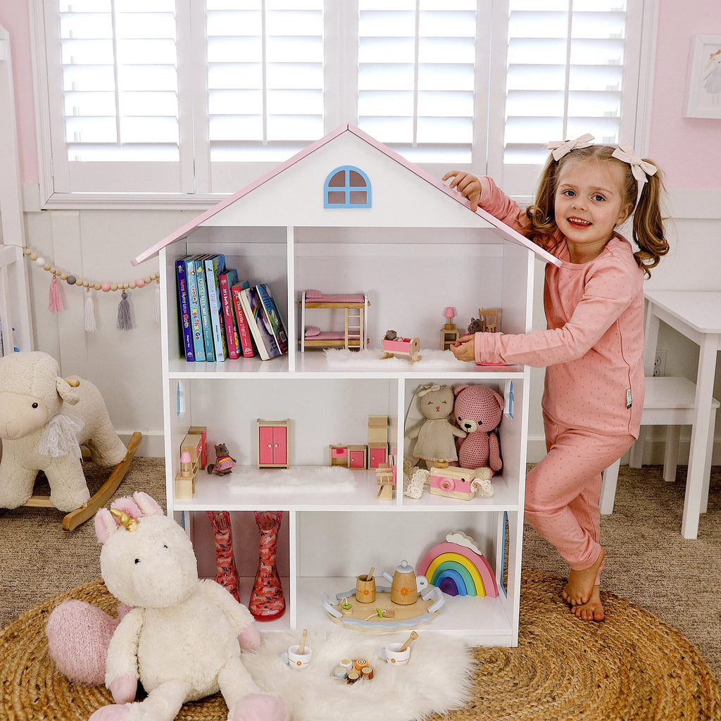 Kids Wooden Dollhouse Bookcase Q97766
