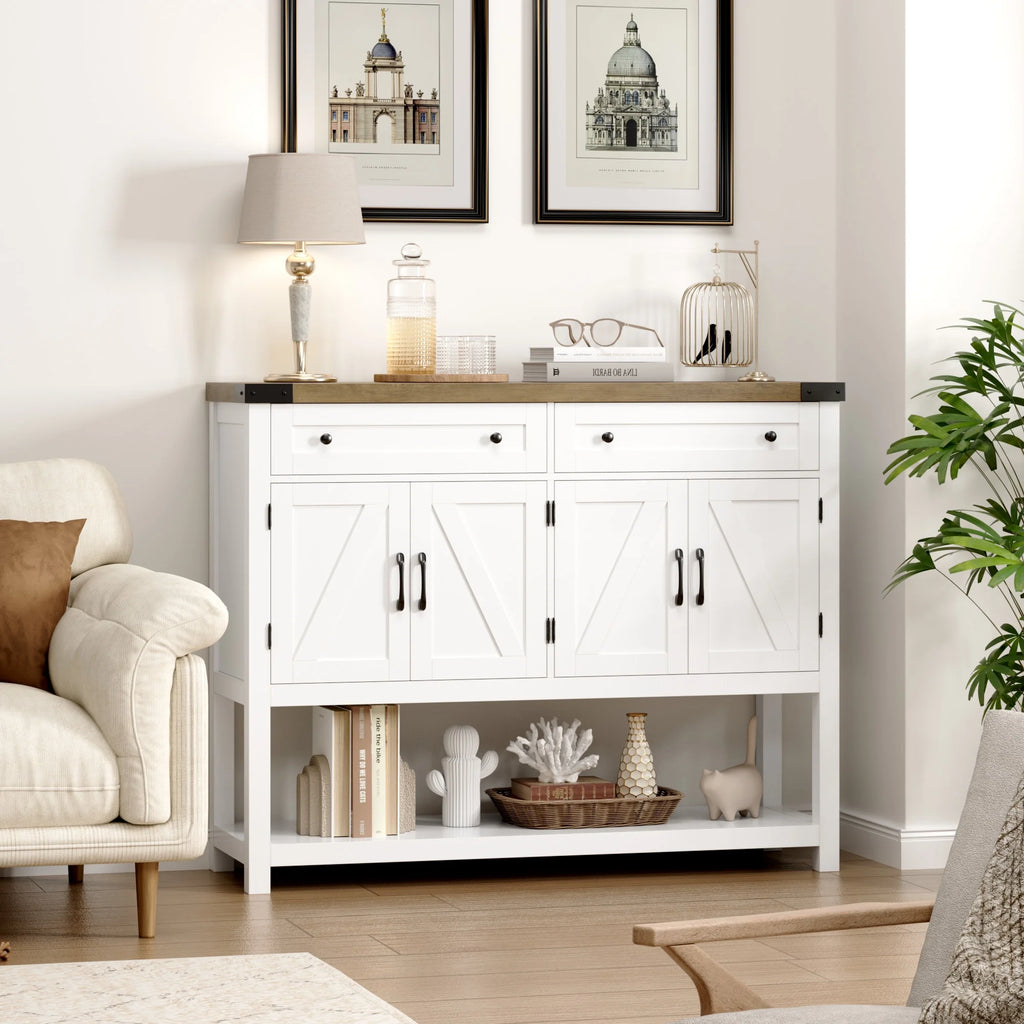 White 2 Drawer 4 Door Wood Console Table E8440