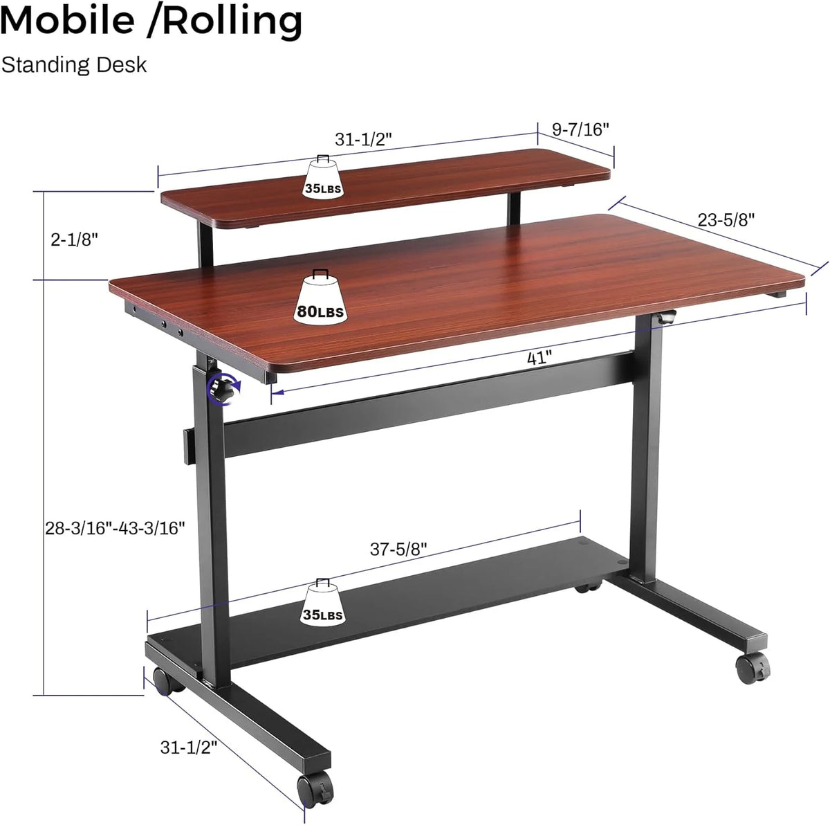Height Adjustable Portable Computer Desk with Monitor & Hutch Y550